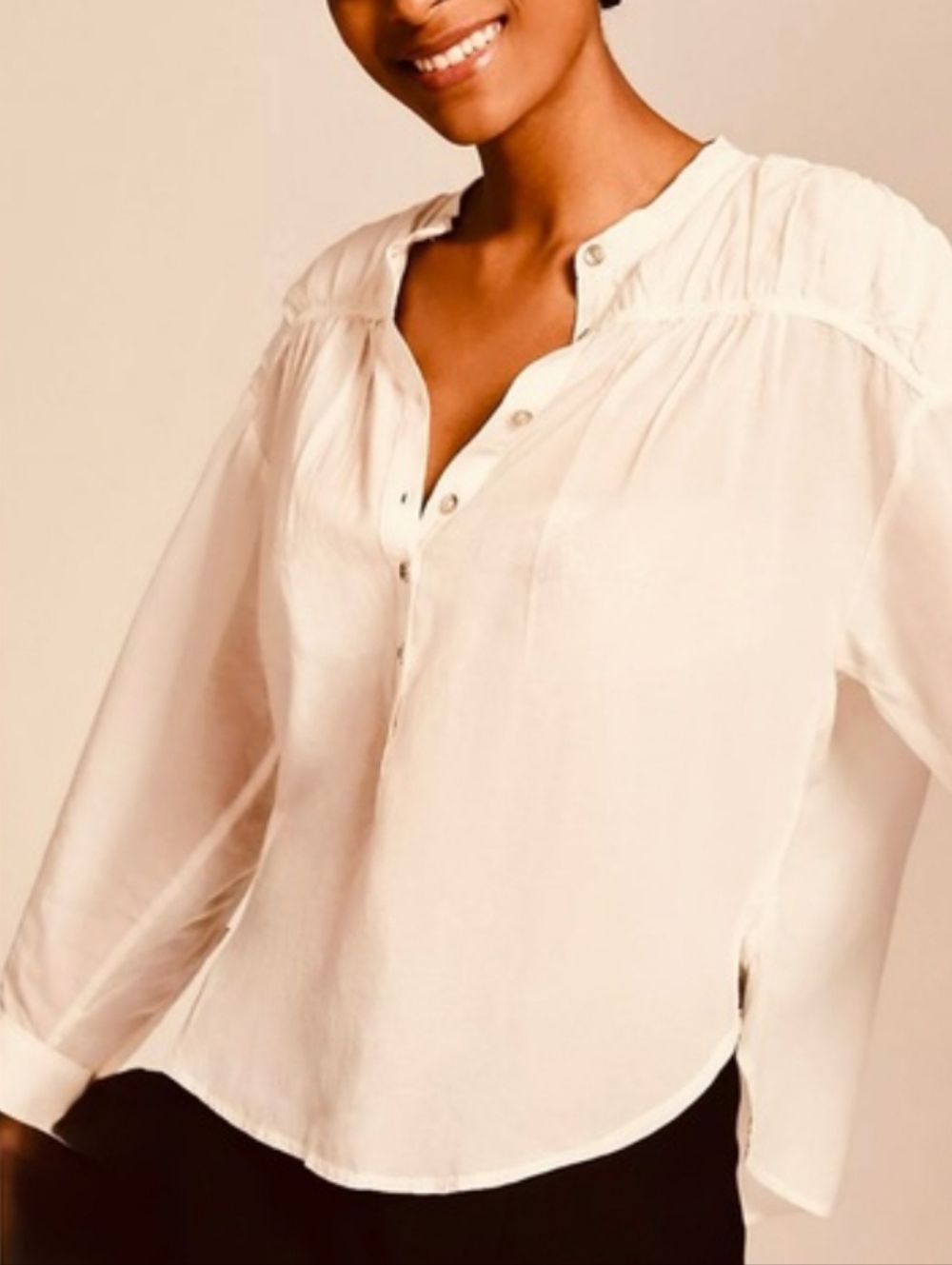 Anthropologie Pilcro Henly Ruched Half Button Blouse